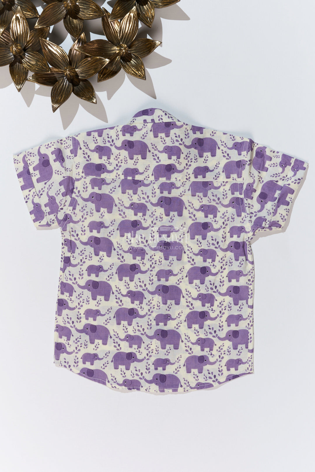 The Nesavu Boys Cotton Shirt Boys Purple Half Sleeve Shirt in Cotton Block Print with Adorable Elephant Design Nesavu Boys Purple Half Sleeve Shirt Cotton Block Print Cute Elephant Print | The Nesavu