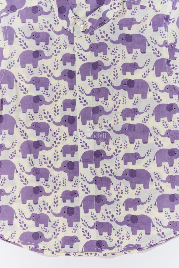 The Nesavu Boys Cotton Shirt Boys Purple Half Sleeve Shirt in Cotton Block Print with Adorable Elephant Design Nesavu Boys Purple Half Sleeve Shirt Cotton Block Print Cute Elephant Print | The Nesavu