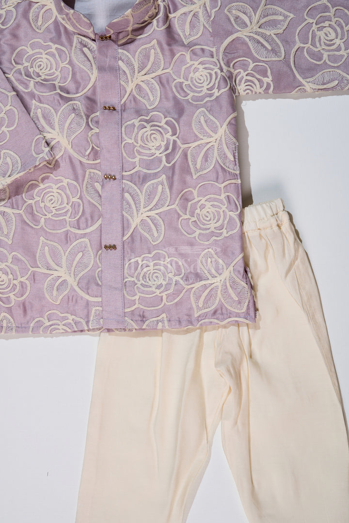 The Nesavu Boys Kurtha Set Boys Purple Kurtha in Silk Blend with Designer Embroidery and Elegant Traditional Look Nesavu Boys Purple Kurtha Silk Blend Designer Embroidery Traditional Charm | The Nesavu