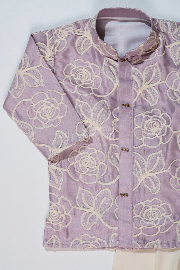 The Nesavu Boys Kurtha Set Boys Purple Kurtha in Silk Blend with Designer Embroidery and Elegant Traditional Look Nesavu Boys Purple Kurtha Silk Blend Designer Embroidery Traditional Charm | The Nesavu