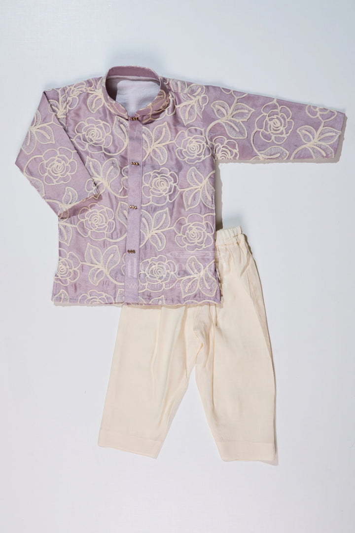 The Nesavu Boys Kurtha Set Boys Purple Kurtha in Silk Blend with Designer Embroidery and Elegant Traditional Look Nesavu Boys Purple Kurtha Silk Blend Designer Embroidery Traditional Charm | The Nesavu