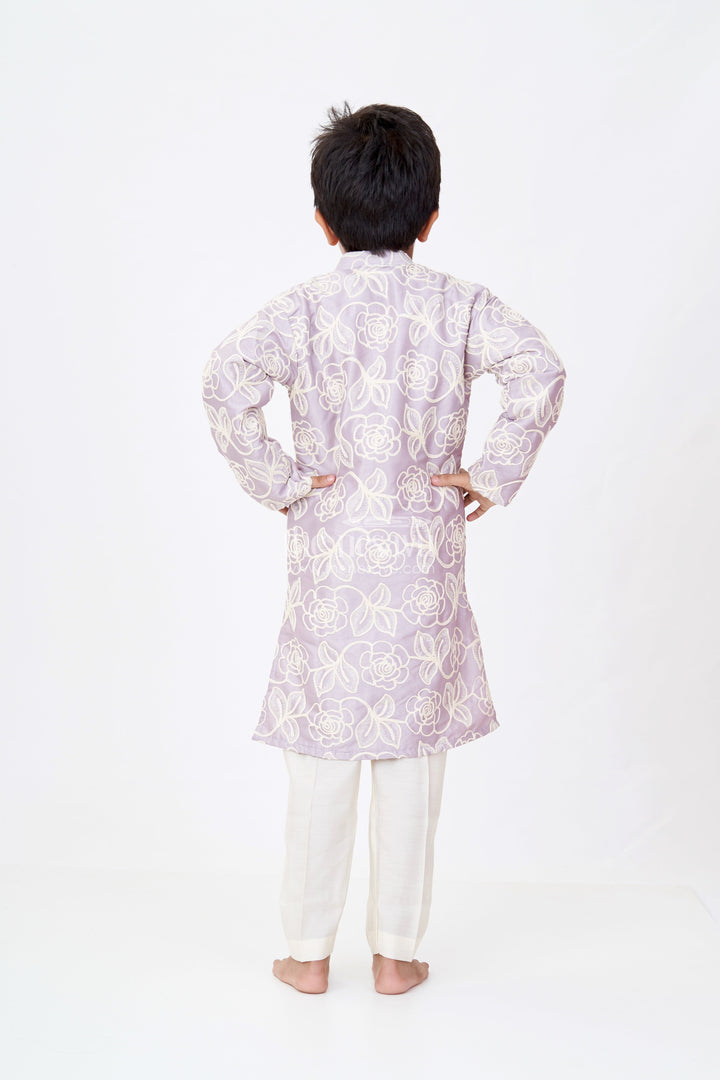The Nesavu Boys Kurtha Set Boys Purple Kurtha in Silk Blend with Designer Embroidery and Elegant Traditional Look Nesavu Boys Purple Kurtha Silk Blend Designer Embroidery Traditional Charm | The Nesavu