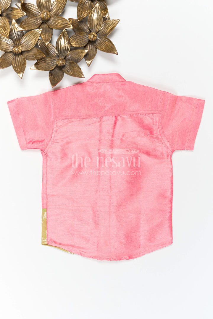 The Nesavu Boys Silk Shirt Boys Raw Silk Shirt for Festive Family Functions and Cultural Celebrations Nesavu Nesavu Boys Raw Silk Shirt With Woven Floral Border For Festive And Traditional Occasions