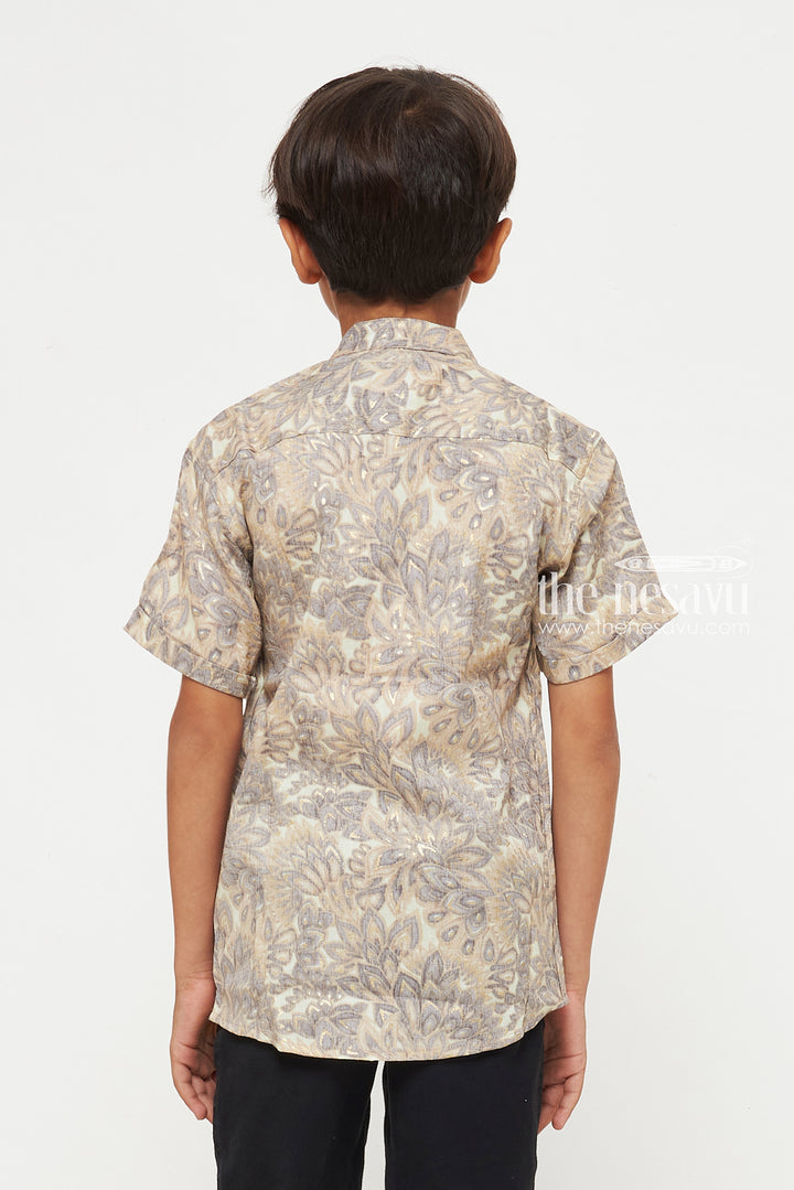 The Nesavu Boys Cotton Shirt Boys Rayon Shirt with Brown and Beige Leaf Pattern - Stylish and Comfortable Nesavu Boys Rayon Shirt with Brown and Beige Leaf Pattern | Stylish and Comfortable | The Nesavu