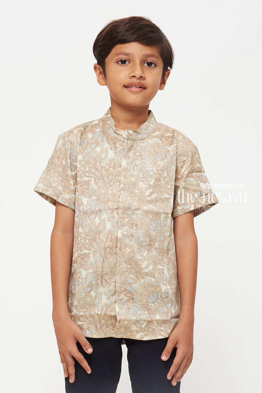 The Nesavu Boys Cotton Shirt Boys Rayon Shirt with Leaf Pattern - Casual and Comfortable Nesavu Boys Rayon Shirt with Leaf Pattern | Casual and Comfortable | The Nesavu