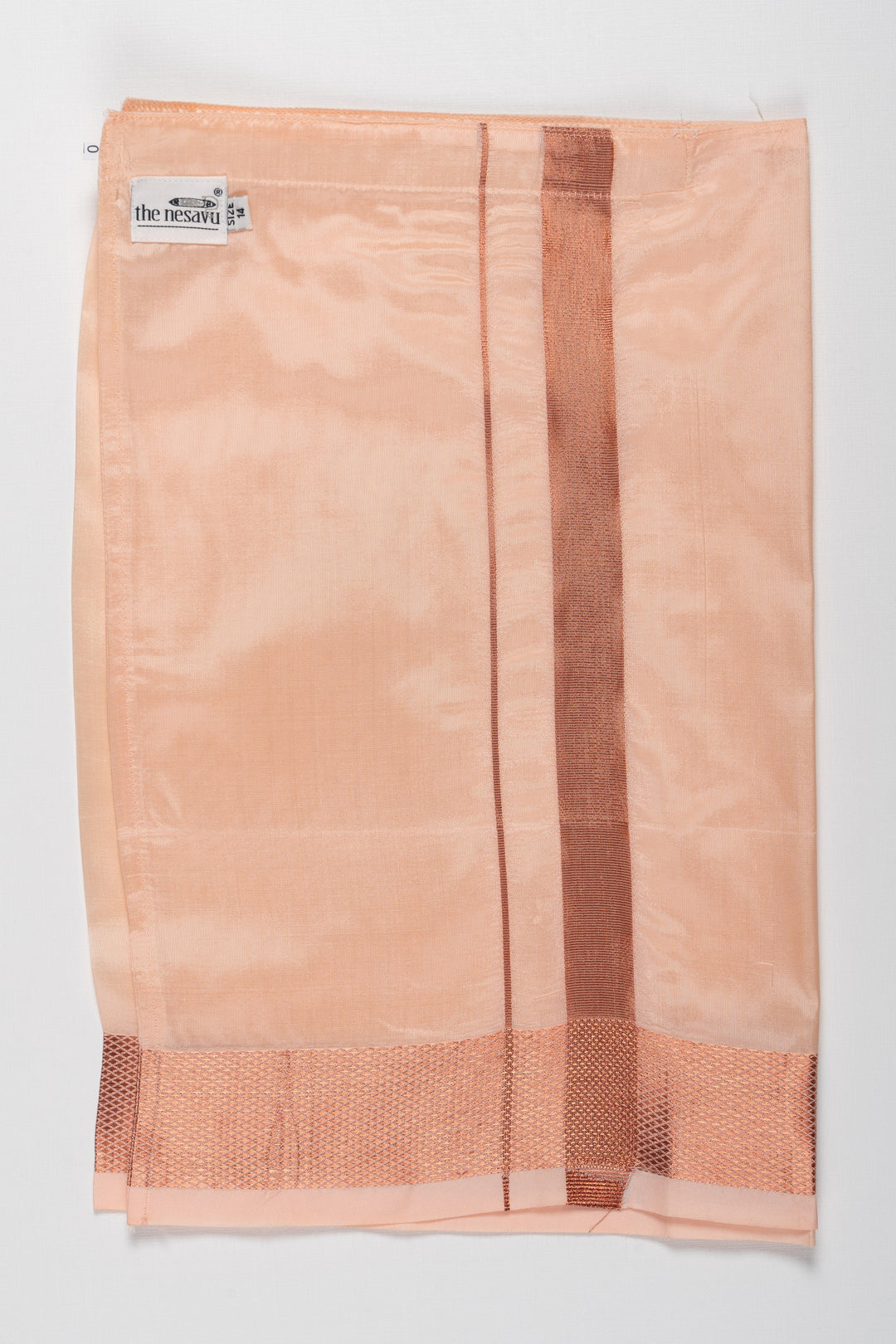 The Nesavu Boys Vesti Boys Readymade Silk Dhoti in Beige with Copper Stripes for Special Occasions Nesavu 14 (6M) / Salmon / Blend Silk D009A-14 Buy Boys Silk Dhoti Online | Beige Readymade Festive Wear for Boys | The Nesavu