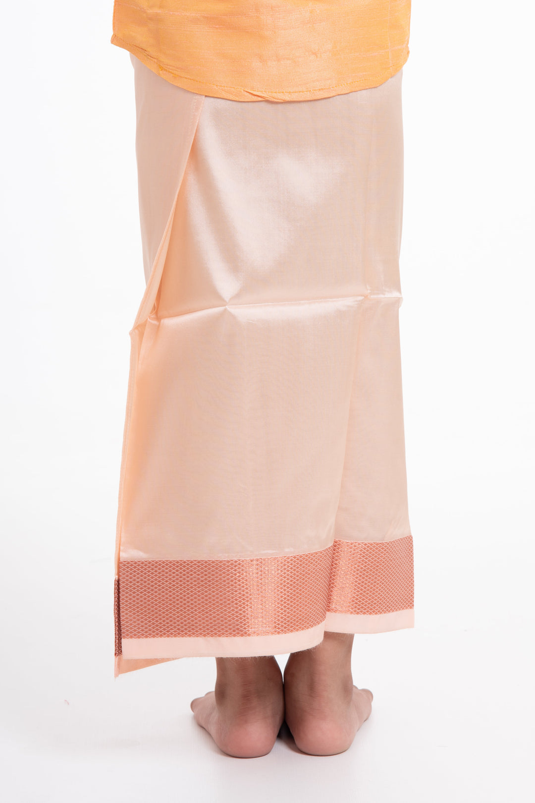 The Nesavu Boys Vesti Boys Readymade Silk Dhoti in Beige with Copper Stripes for Special Occasions Nesavu Buy Boys Silk Dhoti Online | The Nesavu