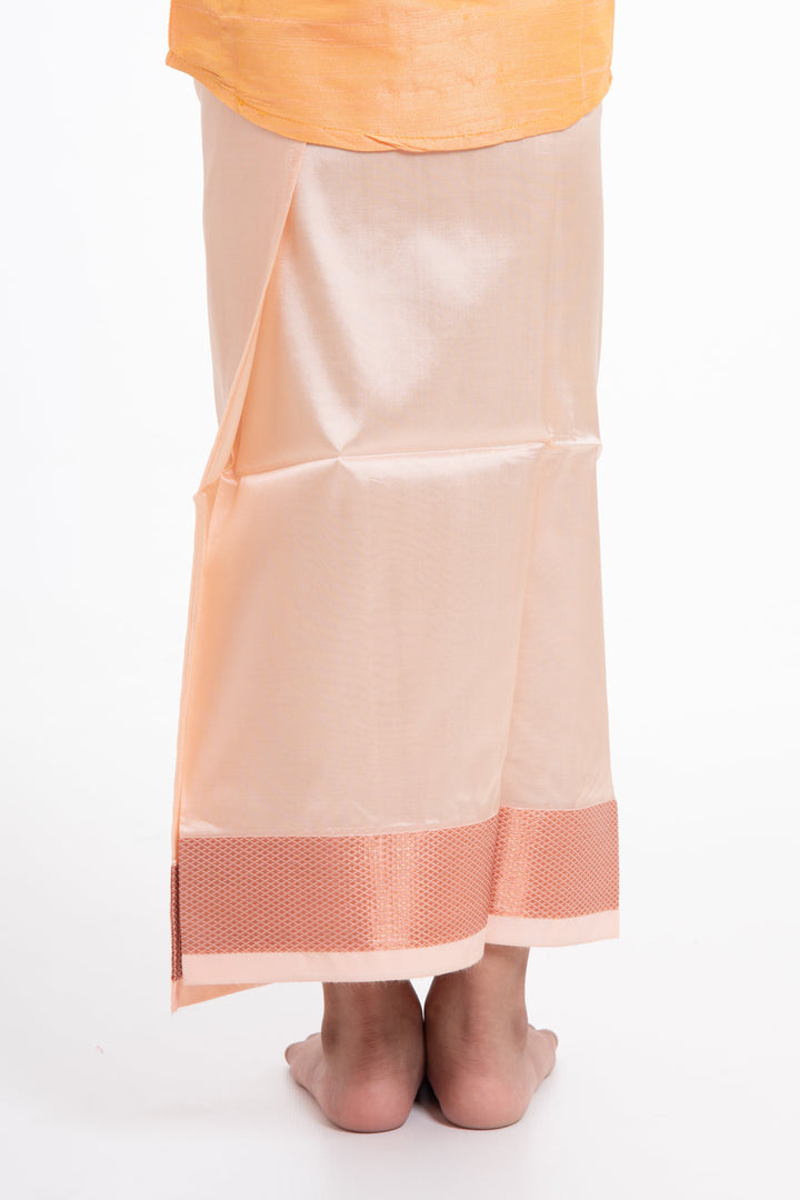 The Nesavu Boys Vesti Boys Readymade Silk Dhoti in Beige with Copper Stripes for Special Occasions Nesavu Buy Boys Silk Dhoti Online | The Nesavu