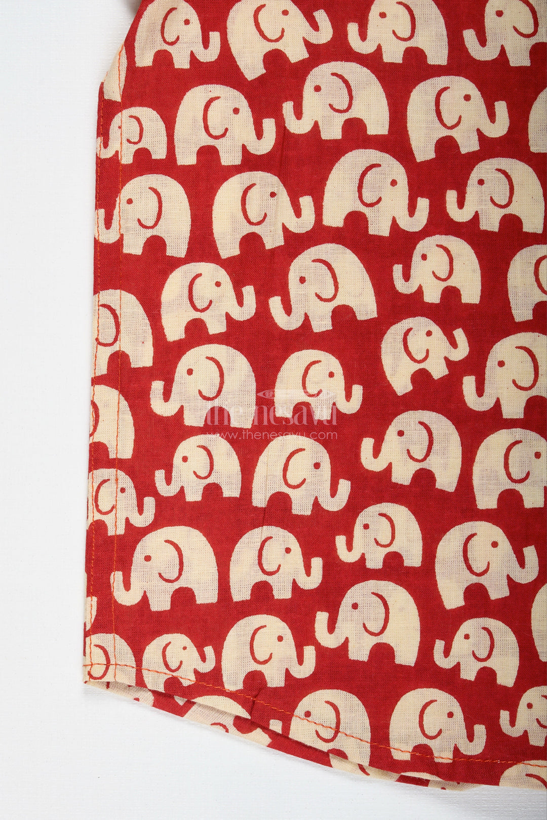 The Nesavu Boys Cotton Shirt Boys Red Cotton Shirt with Elephant Block Print for Festive Occasions Nesavu Nesavu Boys Red Cotton Shirt Elephant Print Ethnic Casual Outfit Kids