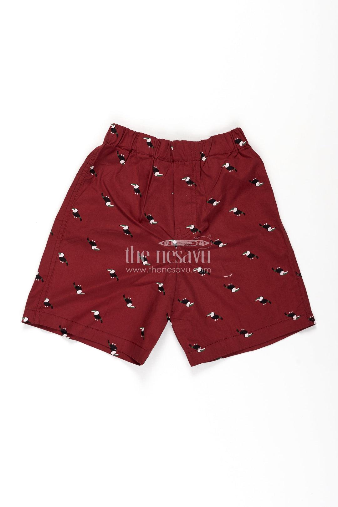 The Nesavu Boys Shorts Boys Red Cotton White Cycling Shorts with Toucan Bird Print and Soft Fit for Casual Comfort Nesavu 18 (2Y) / Pink BWS044A-18 Nesavu Boys Red Cotton White Cycling Shorts Toucan Print Soft Elastic Fit Active Days