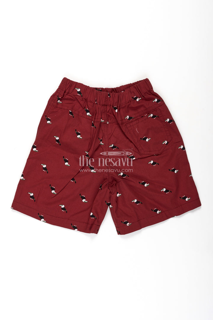 The Nesavu Boys Shorts Boys Red Cotton White Cycling Shorts with Toucan Bird Print and Soft Fit for Casual Comfort Nesavu Nesavu Boys Red Cotton White Cycling Shorts Toucan Print Soft Elastic Fit Active Days