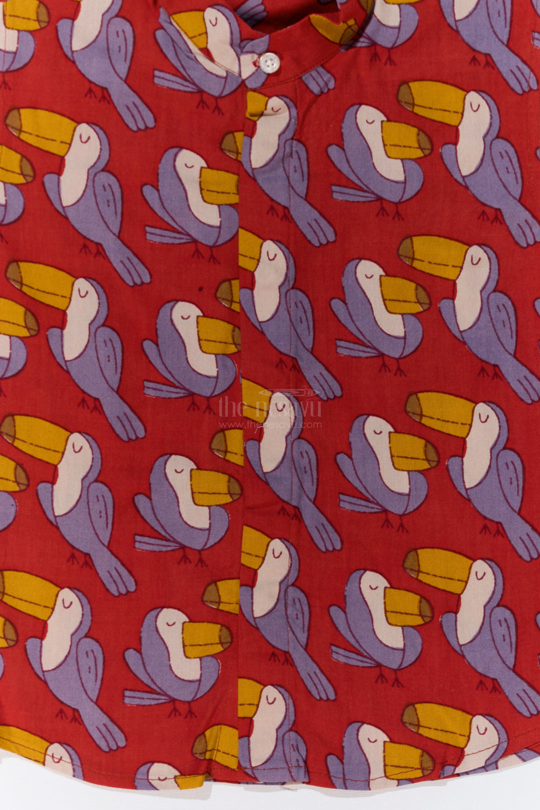 The Nesavu Boys Cotton Shirt Boys Red Printed Shirt Half Sleeve in Soft Rayon with Playful Toucan Design Nesavu Boys Red Printed Shirt Half Sleeve Soft Rayon Playful Toucan Print | The Nesavu