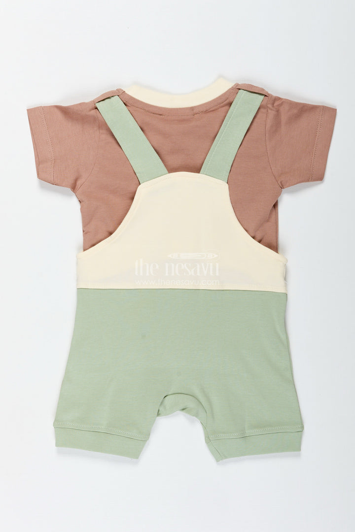 The Nesavu Boys Casual Set Boys Romper New Born Cotton Outfit with Safari Animal Embellishment and Green Shorts for Cozy Daily Style Nesavu Nesavu Boys Romper New Born Outfit Safari Animal Embellishment Soft Cotton Green Shorts