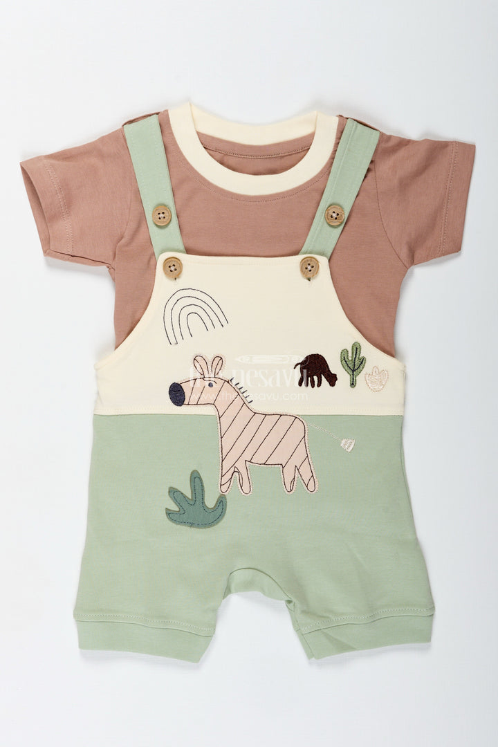 The Nesavu Boys Casual Set Boys Romper New Born Cotton Outfit with Safari Animal Embellishment and Green Shorts for Cozy Daily Style Nesavu Nesavu Boys Romper New Born Outfit Safari Animal Embellishment Soft Cotton Green Shorts