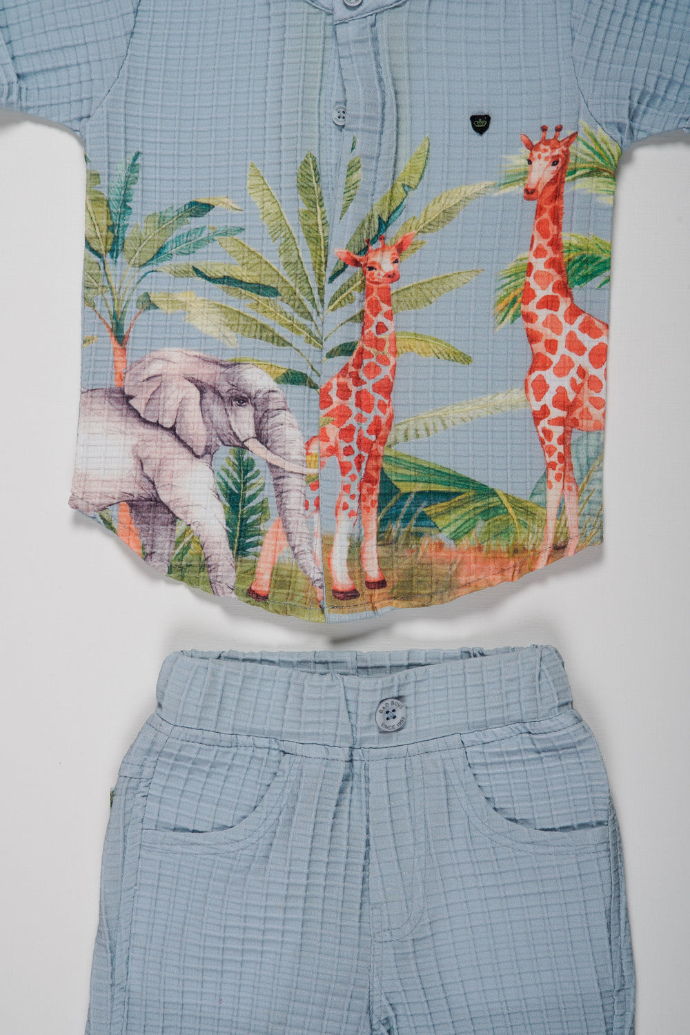 The Nesavu Boys Casual Set Boys Safari-Inspired Printed Shirt and Striped Shorts Set Nesavu Boys Safari Shirt   Striped Shorts Set | Shop the Adventure Look | The Nesavu