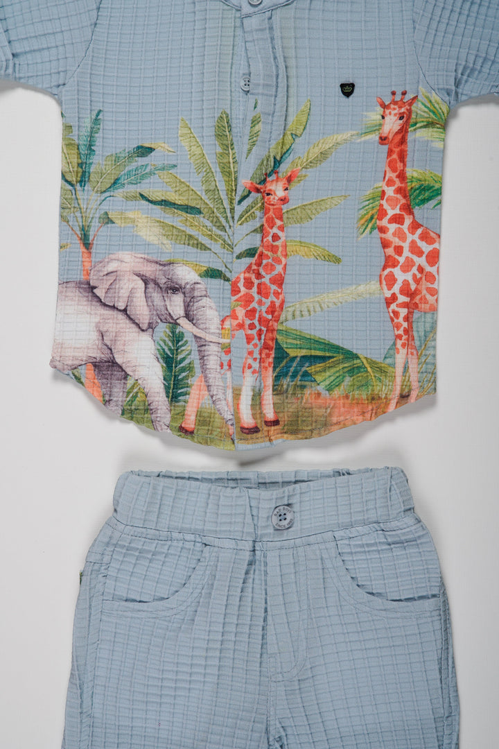 The Nesavu Boys Casual Set Boys Safari-Inspired Printed Shirt and Striped Shorts Set Nesavu Boys Safari Shirt   Striped Shorts Set | Shop the Adventure Look | The Nesavu