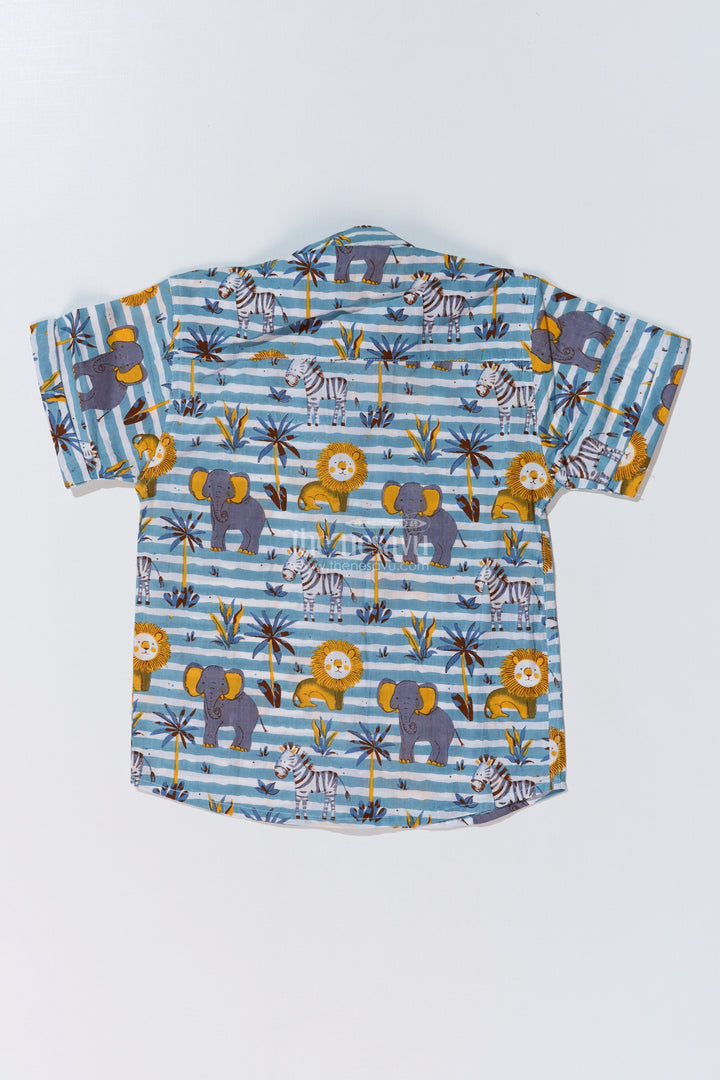 The Nesavu Boys Cotton Shirt Boys Safari Print Cotton Block Shirt with Half Sleeves in Blue Striped Design Nesavu Boys Safari Print Cotton Block Shirt Half Sleeves Blue Striped Design | The Nesavu