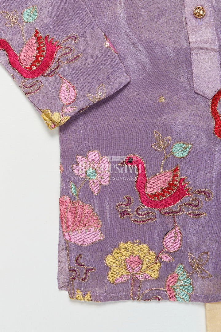 The Nesavu Boys Kurtha Set Boys Sequin Embroidered Kurta Set for Receptions and Festive Functions Nesavu Nesavu boys sequin embroidered silk kurta set bird motifs perfect festive celebrations receptions