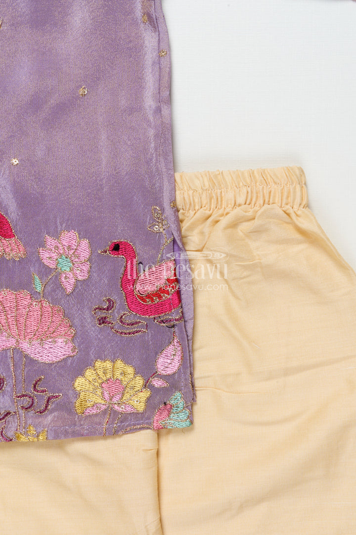 The Nesavu Boys Kurtha Set Boys Sequin Embroidered Kurta Set for Receptions and Festive Functions Nesavu Nesavu boys sequin embroidered silk kurta set bird motifs perfect festive celebrations receptions