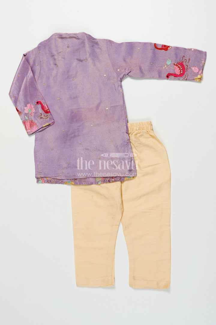 The Nesavu Boys Kurtha Set Boys Sequin Embroidered Kurta Set for Receptions and Festive Functions Nesavu Nesavu boys sequin embroidered silk kurta set bird motifs perfect festive celebrations receptions