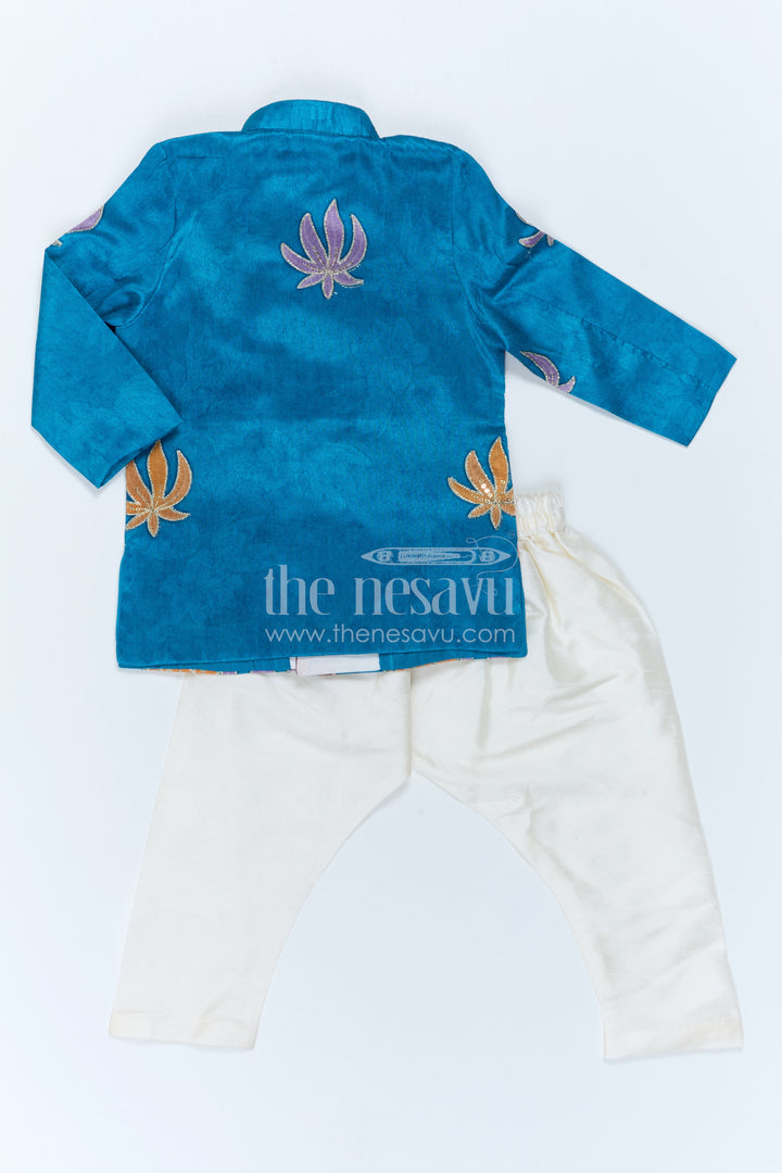 The Nesavu Boys Sherwani Boys Sherwani Dress Set for Weddings and Festive Occasions Nesavu Nesavu Boys Sherwani Set Viscose Silk With Designer Embroidery For Weddings And Festive Occasions