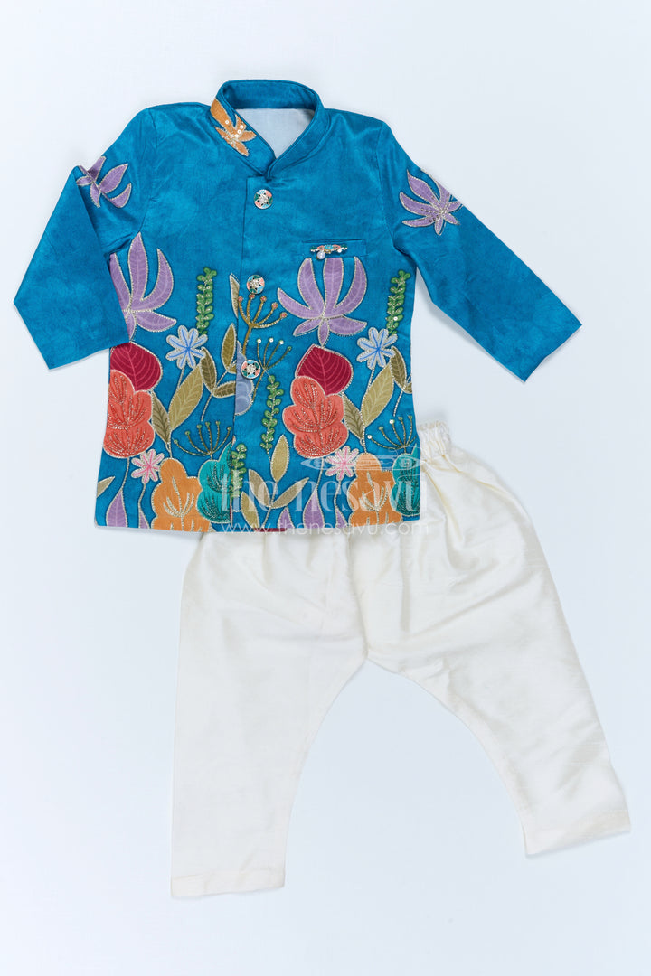 The Nesavu Boys Sherwani Boys Sherwani Dress Set for Weddings and Festive Occasions Nesavu Nesavu Boys Sherwani Set Viscose Silk With Designer Embroidery For Weddings And Festive Occasions