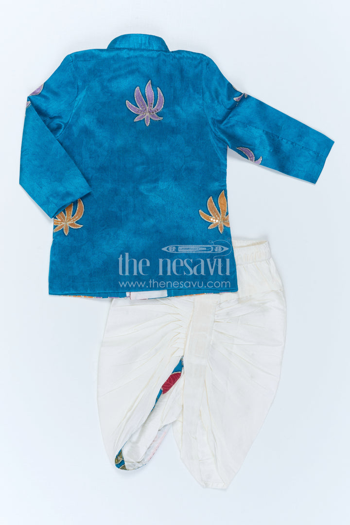 The Nesavu Boys Sherwani Boys Sherwani Dress Set for Weddings and Festive Occasions Nesavu Nesavu Boys Sherwani Set Viscose Silk With Designer Embroidery For Weddings And Festive Occasions