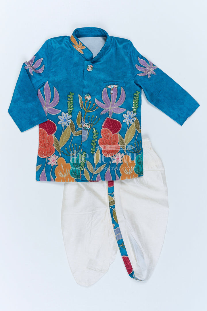 The Nesavu Boys Sherwani Boys Sherwani Dress Set for Weddings and Festive Occasions Nesavu Nesavu Boys Sherwani Set Viscose Silk With Designer Embroidery For Weddings And Festive Occasions