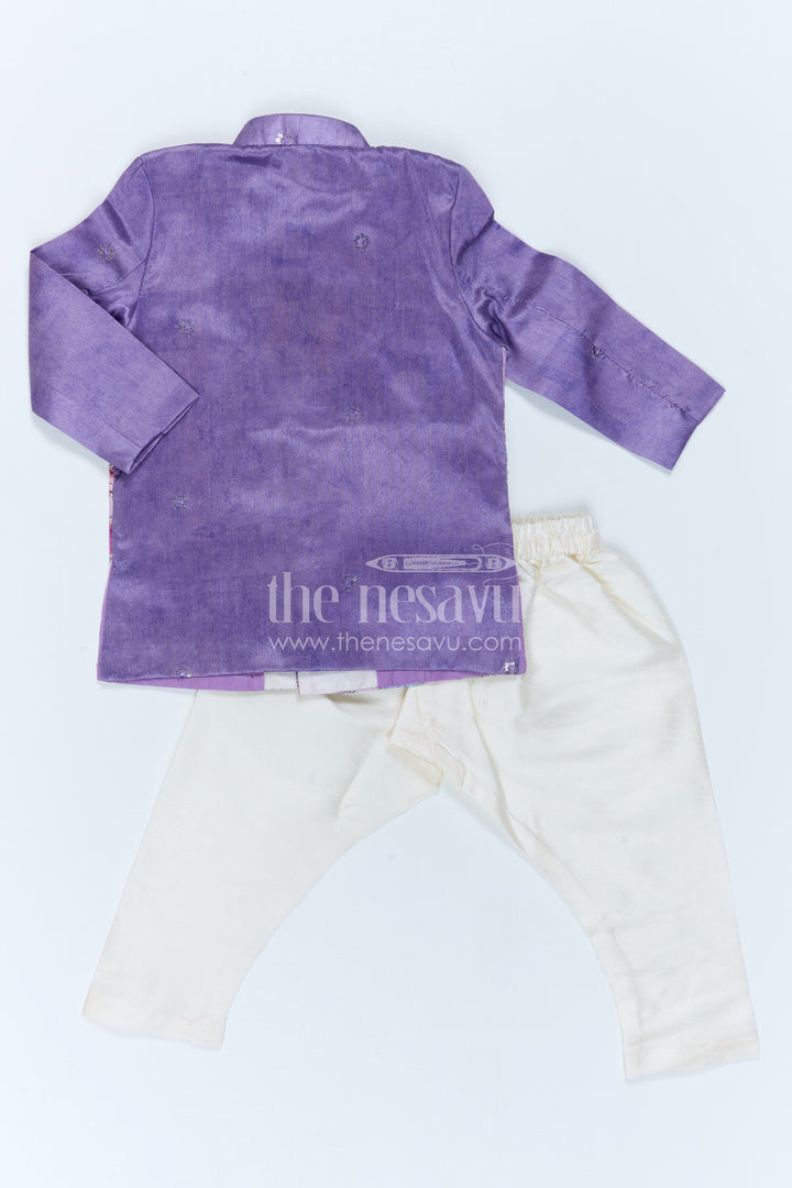 The Nesavu Boys Sherwani Boys Sherwani Set for Celebrations and Festive Occasions Nesavu Nesavu Boys Sherwani Set For Weddings Viscose Silk With Digital Print Festive Ethnic Outfit