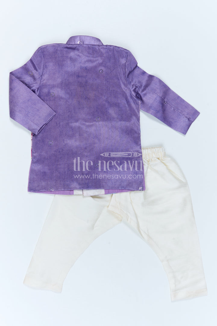 The Nesavu Boys Sherwani Boys Sherwani Set for Celebrations and Festive Occasions Nesavu Nesavu Boys Sherwani Set For Weddings Viscose Silk With Digital Print Festive Ethnic Outfit