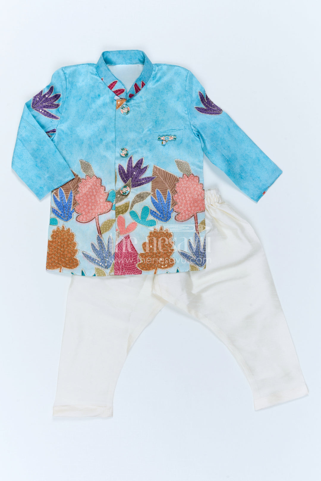The Nesavu Boys Sherwani Boys Sherwani Set for Festive Occasions and Weddings Nesavu Nesavu Boys Sherwani Set With Sequence Embroidery Viscose Silk For Weddings And Festive Wear