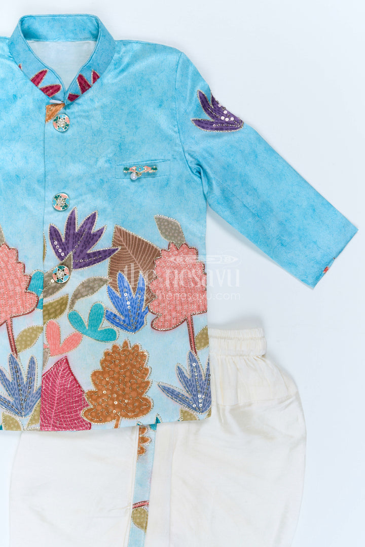The Nesavu Boys Sherwani Boys Sherwani Set for Festive Occasions and Weddings Nesavu Nesavu Boys Sherwani Set With Sequence Embroidery Viscose Silk For Weddings And Festive Wear