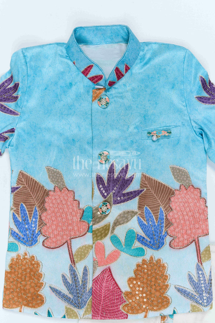 The Nesavu Boys Sherwani Boys Sherwani Set for Festive Occasions and Weddings Nesavu Nesavu Boys Sherwani Set With Sequence Embroidery Viscose Silk For Weddings And Festive Wear