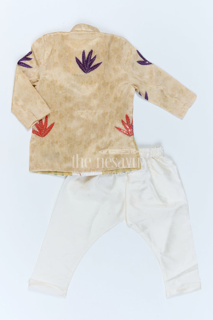 The Nesavu Boys Sherwani Boys Sherwani Set for Festive Wear and Traditional Functions Nesavu Nesavu Boys Sherwani Set With Sequence Embroidery Viscose Silk For Festive And Wedding Wear