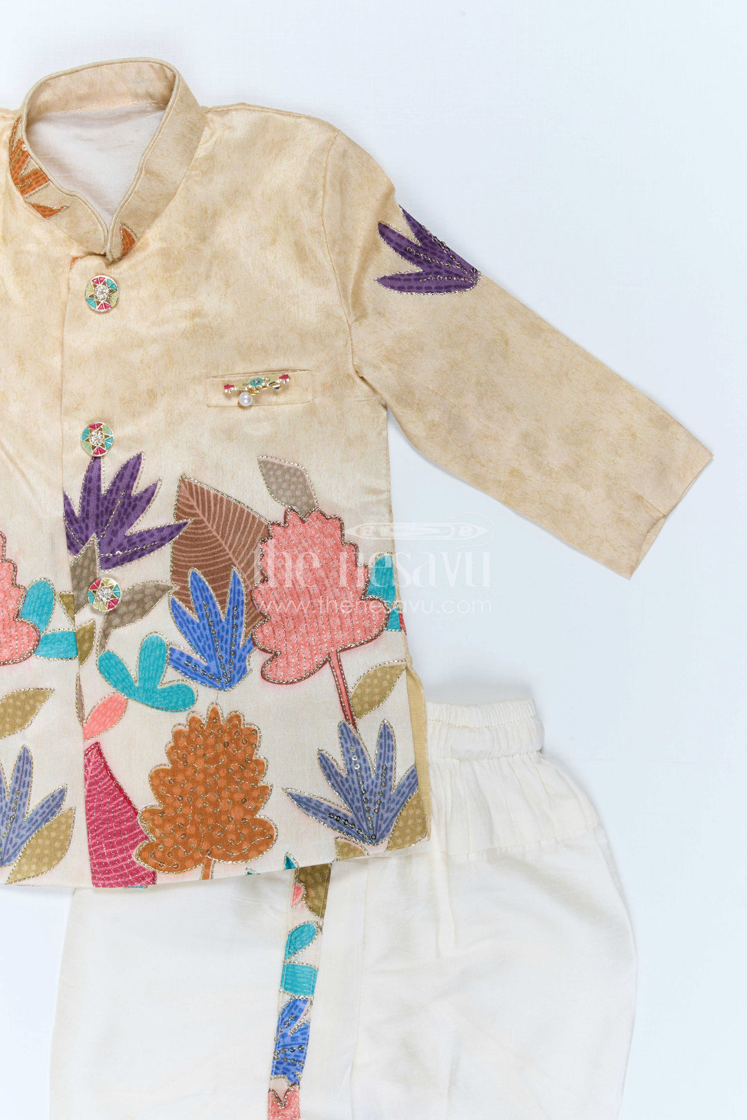 The Nesavu Boys Sherwani Boys Sherwani Set for Festive Wear and Traditional Functions Nesavu Nesavu Boys Sherwani Set With Sequence Embroidery Viscose Silk For Festive And Wedding Wear
