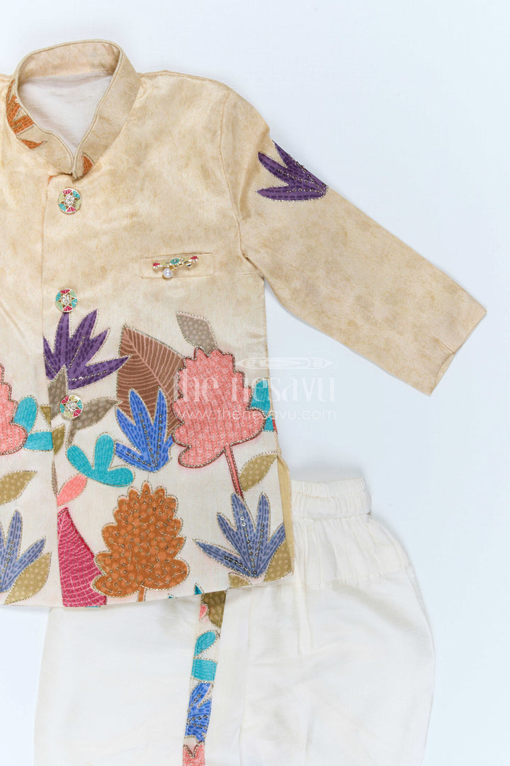 The Nesavu Boys Sherwani Boys Sherwani Set for Festive Wear and Traditional Functions Nesavu Nesavu Boys Sherwani Set With Sequence Embroidery Viscose Silk For Festive And Wedding Wear