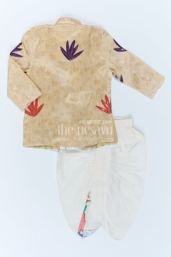 The Nesavu Boys Sherwani Boys Sherwani Set for Festive Wear and Traditional Functions Nesavu Nesavu Boys Sherwani Set With Sequence Embroidery Viscose Silk For Festive And Wedding Wear
