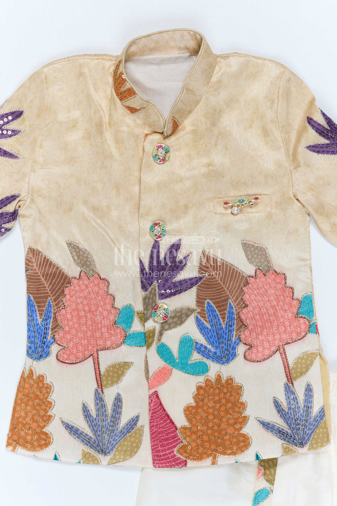 The Nesavu Boys Sherwani Boys Sherwani Set for Festive Wear and Traditional Functions Nesavu Nesavu Boys Sherwani Set With Sequence Embroidery Viscose Silk For Festive And Wedding Wear