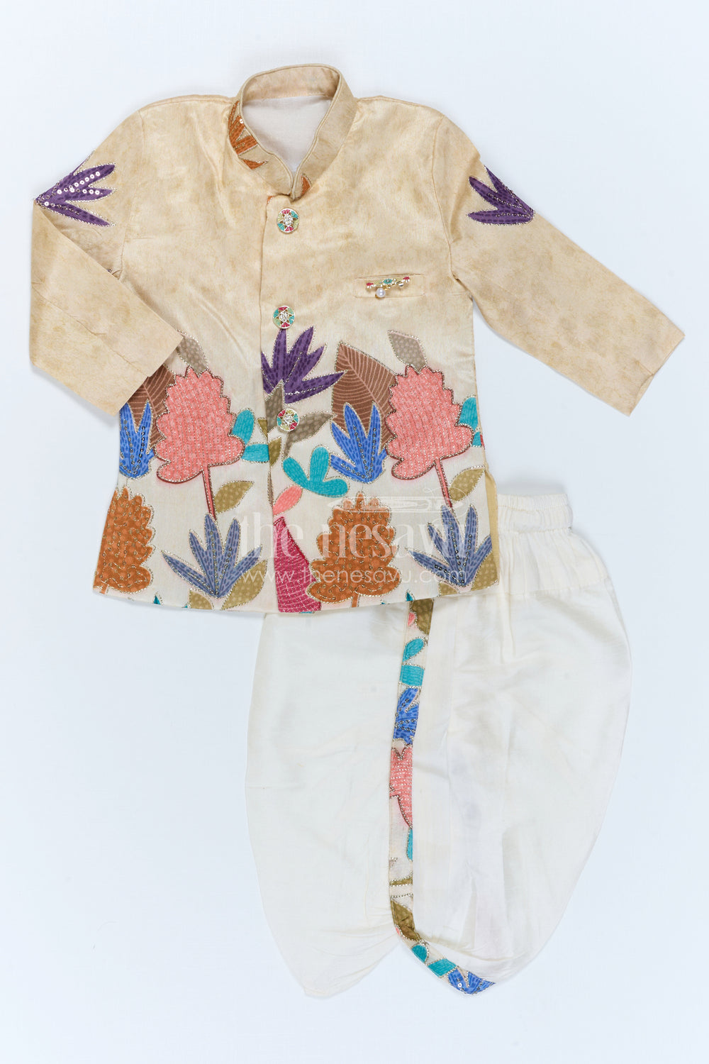 The Nesavu Boys Sherwani Boys Sherwani Set for Festive Wear and Traditional Functions Nesavu Nesavu Boys Sherwani Set With Sequence Embroidery Viscose Silk For Festive And Wedding Wear