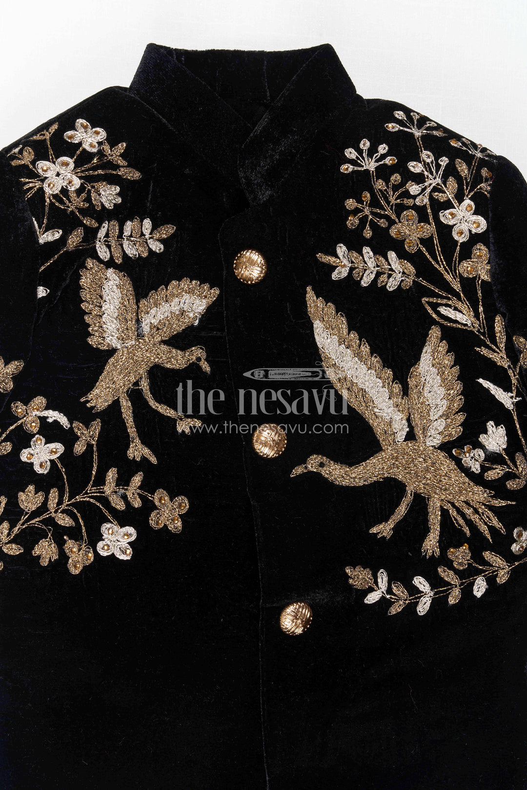 The Nesavu Boys Sherwani Boys Sherwani Set for Reception and Wedding Parties Nesavu Nesavu Boys Sherwani Set For Reception And Wedding Parties With Velvet Finish And Designer Embroidery