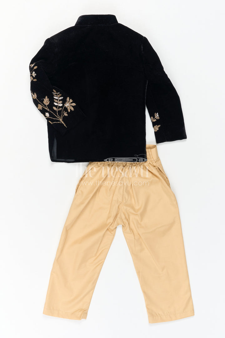 The Nesavu Boys Sherwani Boys Sherwani Set for Reception and Wedding Parties Nesavu Nesavu Boys Sherwani Set For Reception And Wedding Parties With Velvet Finish And Designer Embroidery