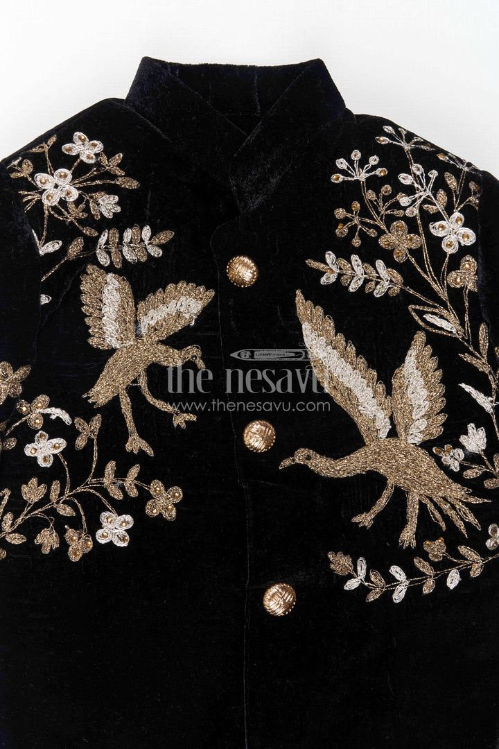 The Nesavu Boys Sherwani Boys Sherwani Set for Reception and Wedding Parties Nesavu Nesavu Boys Sherwani Set For Reception And Wedding Parties With Velvet Finish And Designer Embroidery