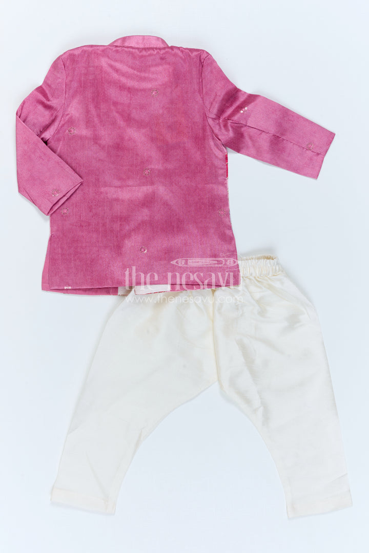 The Nesavu Boys Sherwani Boys Sherwani Set for Weddings and Festive Occasions Nesavu Nesavu Boys Sherwani Set For Weddings Viscose Silk With Digital Print Traditional Outfit