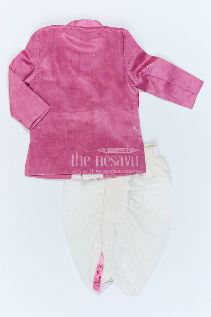 The Nesavu Boys Sherwani Boys Sherwani Set for Weddings and Festive Occasions Nesavu Nesavu Boys Sherwani Set For Weddings Viscose Silk With Digital Print Traditional Outfit