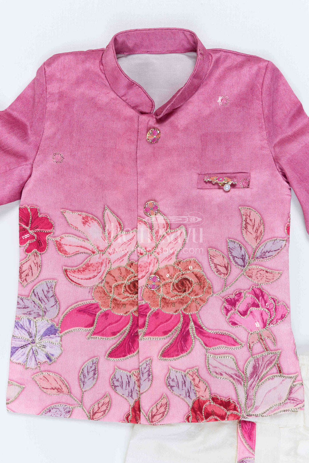 The Nesavu Boys Sherwani Boys Sherwani Set for Weddings and Festive Occasions Nesavu Nesavu Boys Sherwani Set For Weddings Viscose Silk With Digital Print Traditional Outfit
