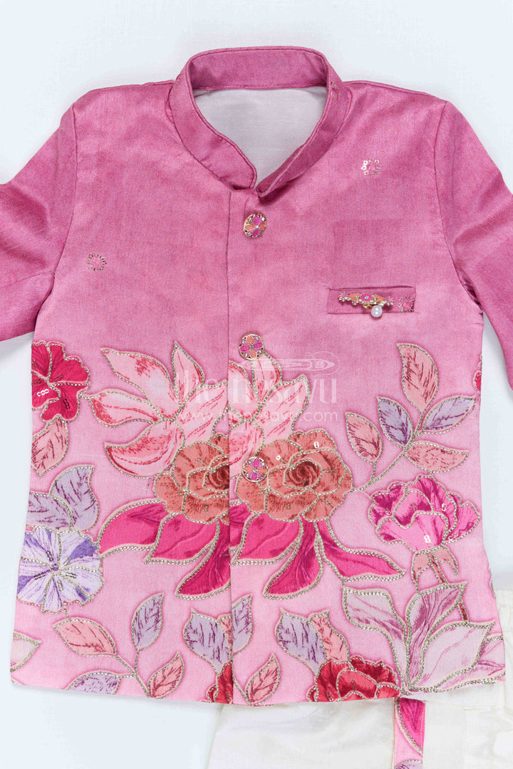 The Nesavu Boys Sherwani Boys Sherwani Set for Weddings and Festive Occasions Nesavu Nesavu Boys Sherwani Set For Weddings Viscose Silk With Digital Print Traditional Outfit