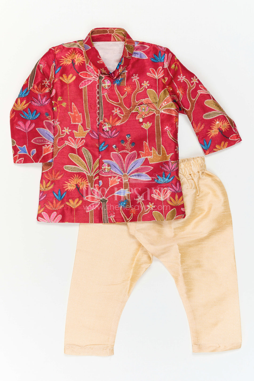 The Nesavu Boys Sherwani Boys Sherwani Set for Weddings and Grand Festive Celebrations Nesavu Nesavu Boys Sherwani Set For Weddings And Festive Occasions With Sequence Embroidery Viscose Silk Outfit