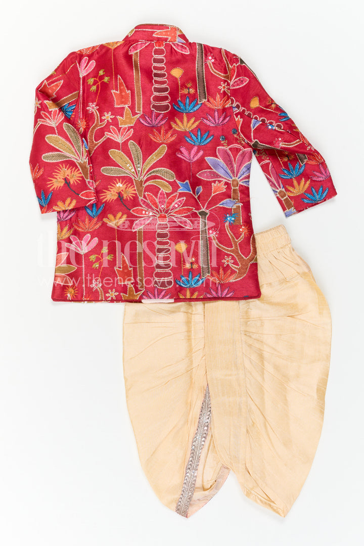 The Nesavu Boys Sherwani Boys Sherwani Set for Weddings and Grand Festive Celebrations Nesavu Nesavu Boys Sherwani Set For Weddings And Festive Occasions With Sequence Embroidery Viscose Silk Outfit