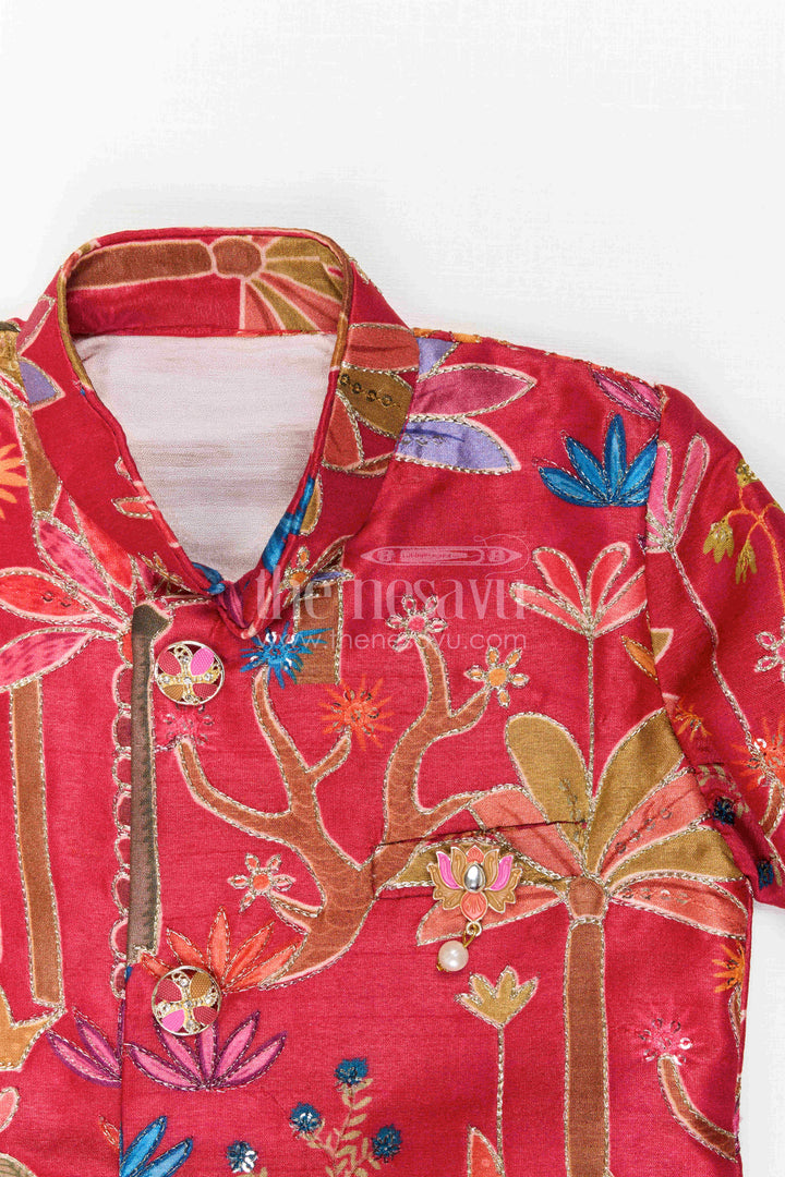 The Nesavu Boys Sherwani Boys Sherwani Set for Weddings and Grand Festive Celebrations Nesavu Nesavu Boys Sherwani Set For Weddings And Festive Occasions With Sequence Embroidery Viscose Silk Outfit
