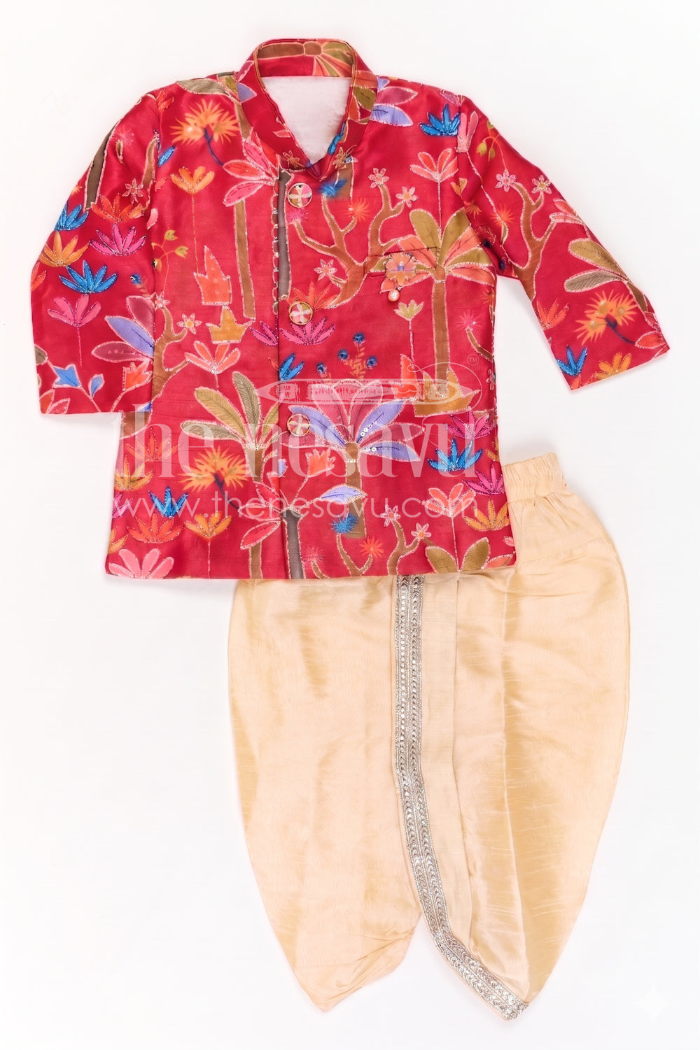 The Nesavu Boys Sherwani Boys Sherwani Set for Weddings and Grand Festive Celebrations Nesavu Nesavu Boys Sherwani Set For Weddings And Festive Occasions With Sequence Embroidery Viscose Silk Outfit